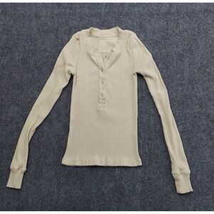 Aerie American Eagle Ribbed Henley Shirt Women XS Cream Stretch Long Sleeve Y2K